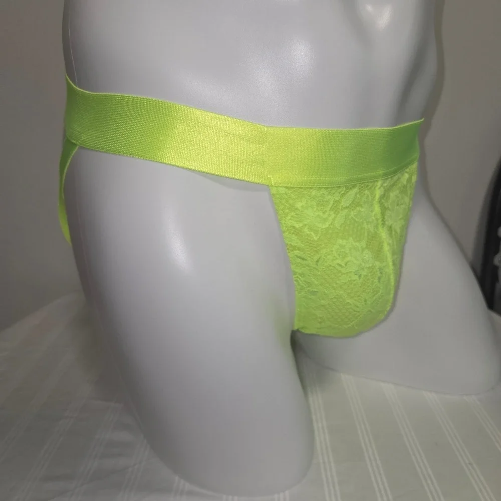 Cosabella Never Say Never Mens Neon Yellow Floral Lace Jockstrap Underwear
